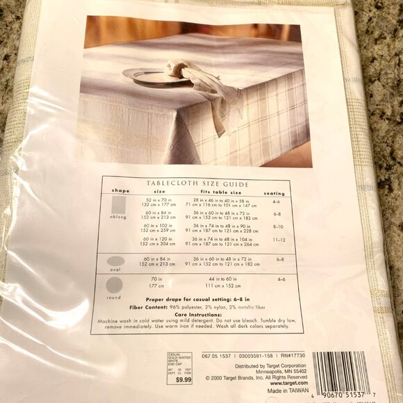 Vintage Target Silver and Gold Plaid 60x84 Oval Tablecloth Home for the Holidays - Picture 2 of 4